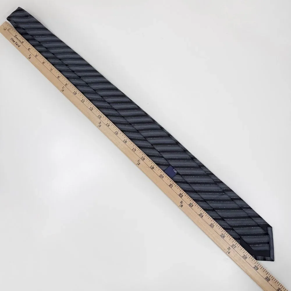 Stanford Stripped Neck Tie Grey Black Metallic‎ Silver